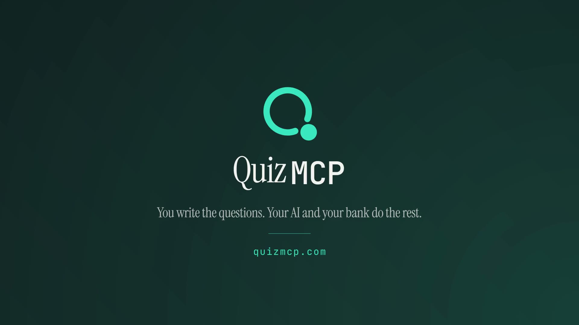 A frame from the QuizMCP launch film: asking for a quiz for Thursday, four rounds, nothing reused — compiled in eleven seconds.